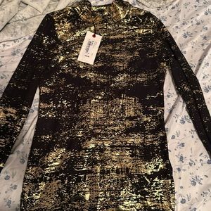 COPY - Ted Baker black with gold foil mesh top